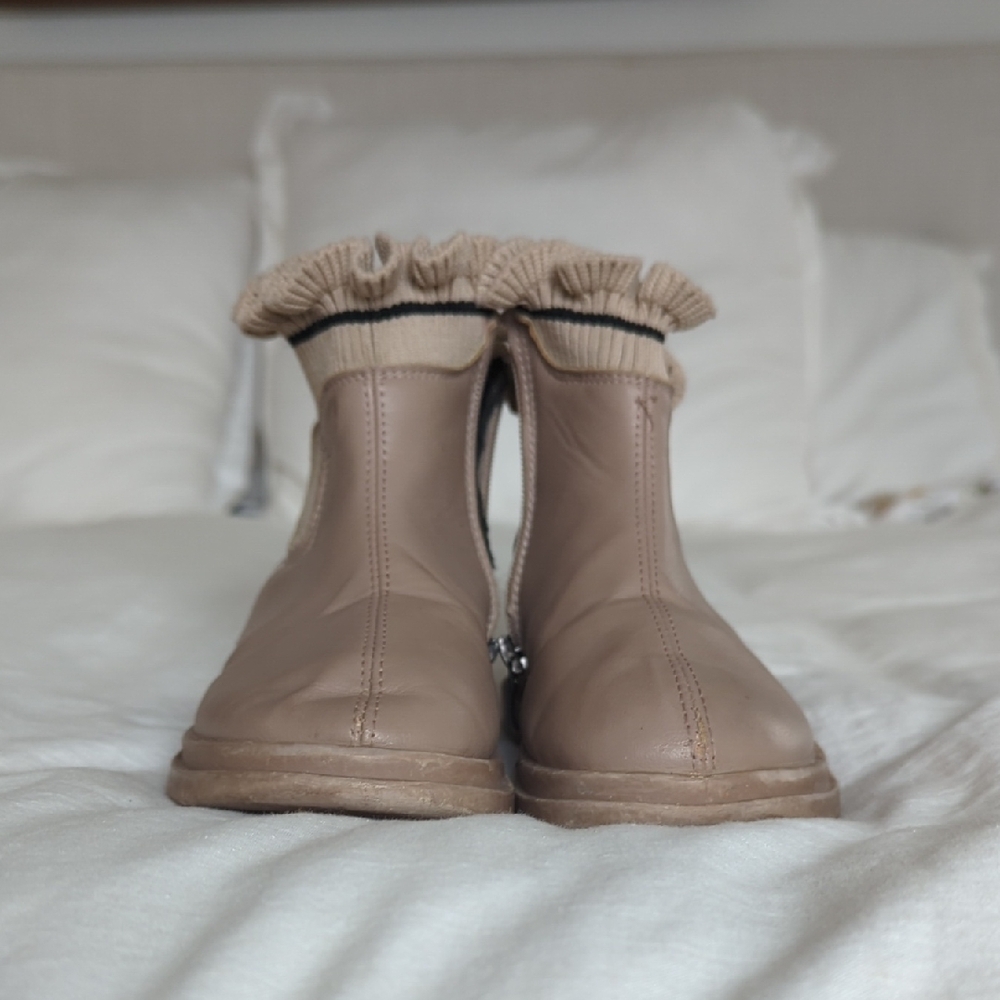 Tan Ruffle Ankle Boots